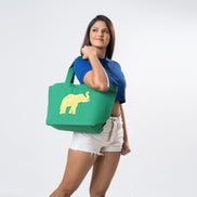 Multitude Printed Canvas Tote Bag - Green