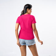 Ladie's Embroidered V-Neck - Hot Pink