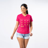 Ladie's Embroidered V-Neck - Hot Pink