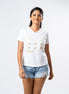 Ladie's Embroidered V-Neck - White