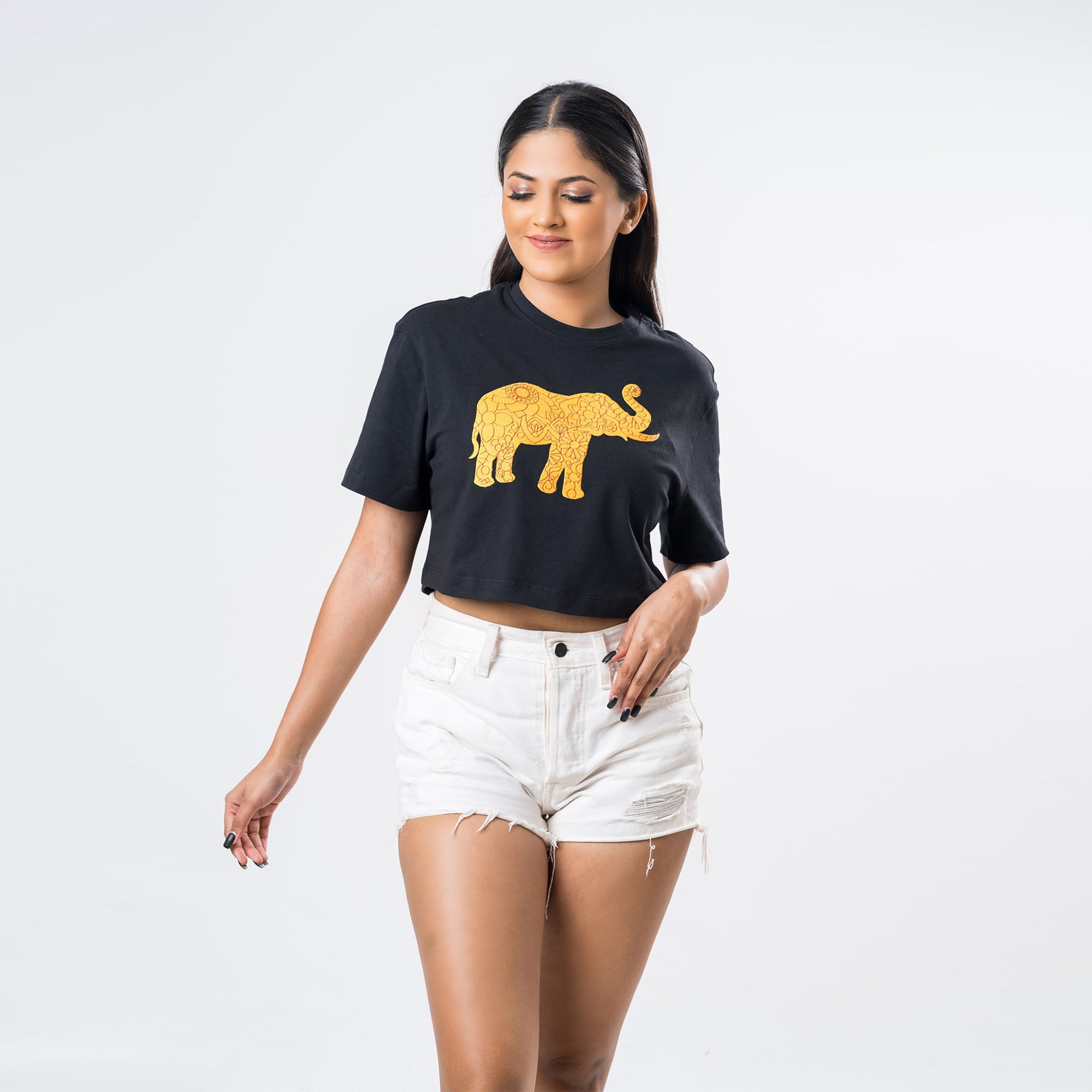 Ladie's Single Jersey Crop Top - Black