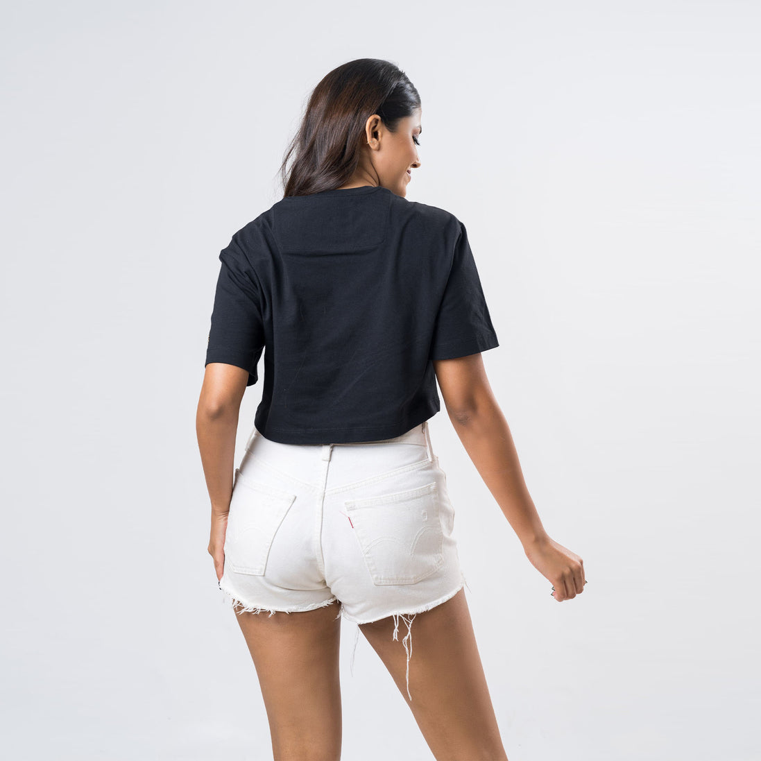 Ladie's Single Jersey Crop Top - Black
