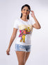 Ladie's Multitude Printed Crew Neck - White