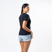 Ladie's  Multitude Printed V-Neck - Black
